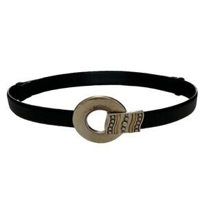 CHICO'S Women's Black Leather Large Circle Buckle Belt Size S/M With Hook